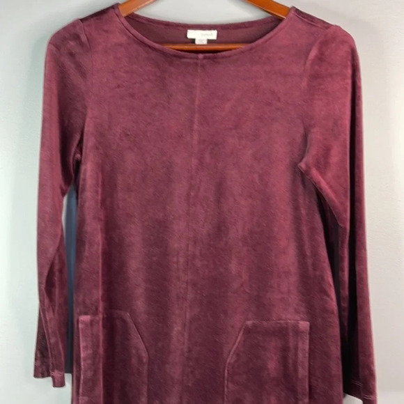 PURE JILL Velvet Tunic Dress Top Burgundy Soft Pockets Long Sleeve Pullover XS - Picture 3 of 12